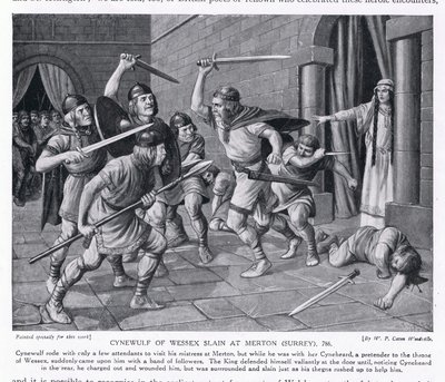 Cynewulf of Wessex slain at Merton, Surrey AD786 by W.P. Caton Woodville